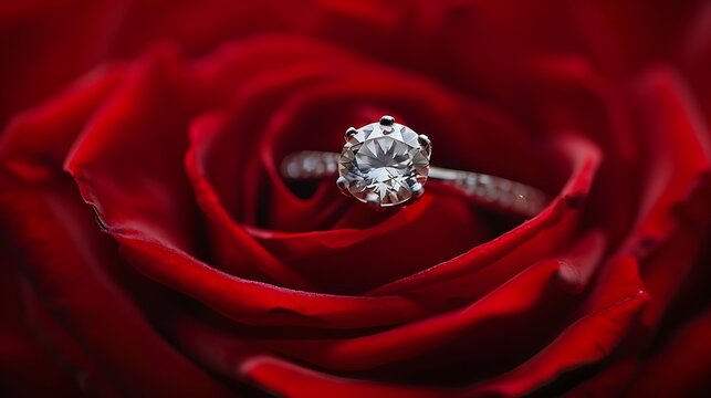 On a red rose a platinum itself engagement ring