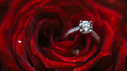 On a red rose a platinum itself engagement ring