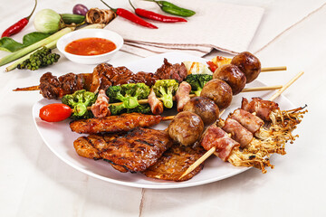 Asian grilled skewer assortment satay