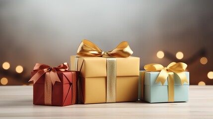 Christmas gift boxes with ribbons copy space white background