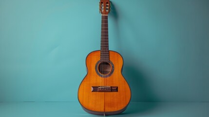 Acoustic Guitar on a Turquoise Background