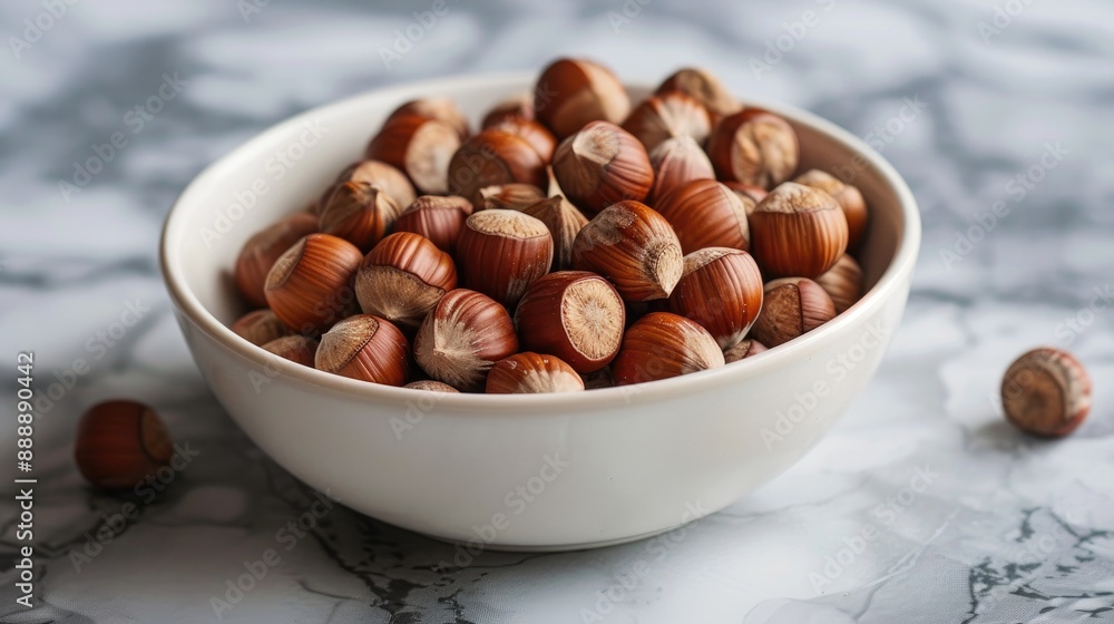 Poster hazelnuts in bowl without shells