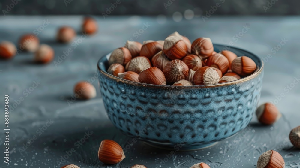Poster hazelnuts in bowl without shells