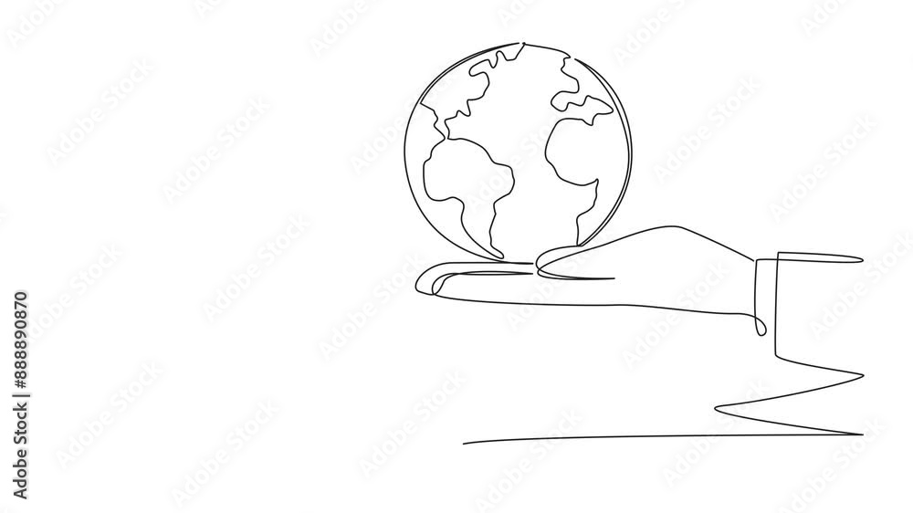 Aufkleber animation of single continuous line drawing the businessman is excited to get the globe from the gia