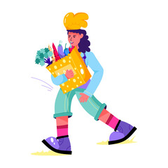 A flat character illustration of chef doing groceries 