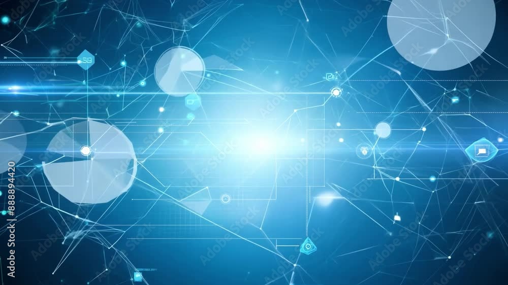 Poster This blue background with connecting lines and glowing white nodes, creating a network pattern.