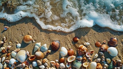 Fototapeta premium Beach with seashells rocks and sand