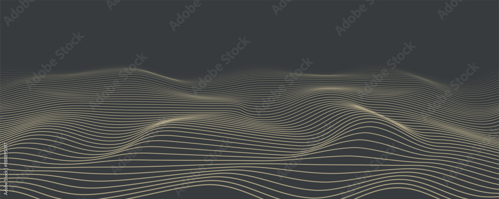 Poster vector abstract line art wavy flowing dynamic gold isolated on transparent background in concept lux