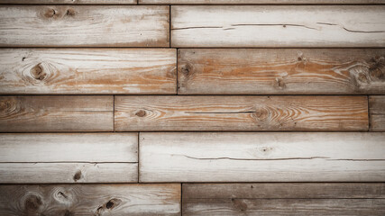 Fototapeta premium Weathered wooden planks with a rustic, aged look, displaying faded white paint and distinctive grain patterns.