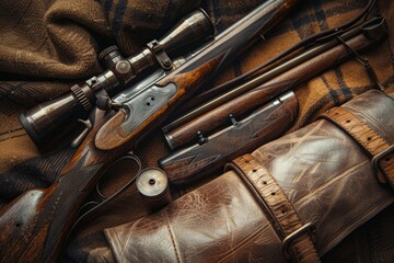 Hunter's equipment and accessories. The concept of controlling the population of wild animals or for obtaining trophies.
