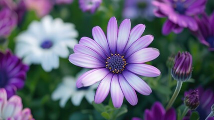 Beautiful purple and white Daisy flower in close up