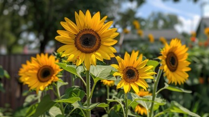 Fototapeta premium Beautiful sunflowers bloom in my backyard
