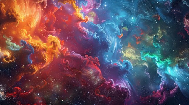 A nebula-like burst of color reacting to a teams synchronized thoughts, their emotions given tangible form