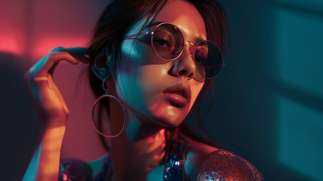 Young Modal with sunglasses and posing