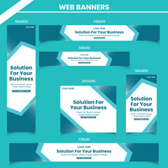 Corporate web banners of standard size with a place for photos. Vertical, horizontal and square template