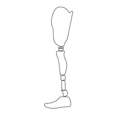 Leg prosthesis line art, artificial foot for orthopedic rehabilitation, bionic implant, exoskeleton.