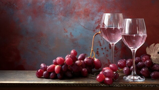 Wine retirement party invitation design featuring two crystal wine glasses and bunches of gr.