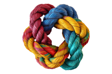Colored rope knot isolated on transparent background