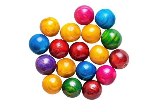 Colorful wooden beads isolated on transparent background