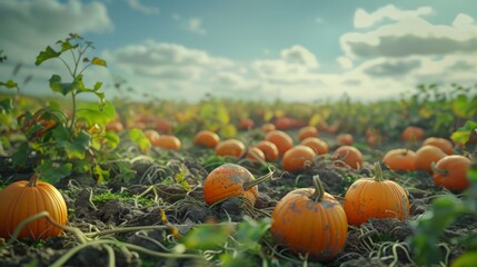 Harvesting pumpkins plants, gardening concept