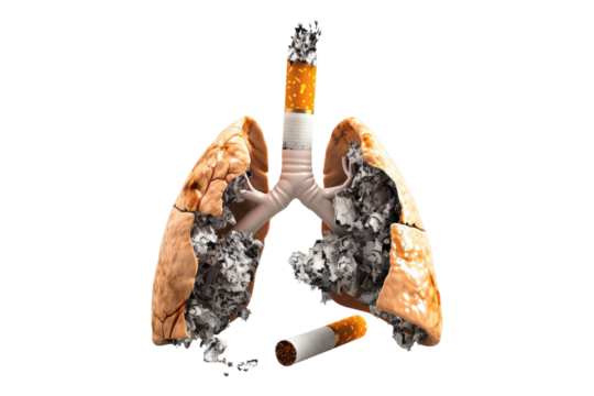 Consequences of cigarette smoking isolated on transparent background