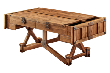 Convertable dining table with hidden store isolated on transparent background