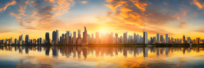 Enchanting Sunset Over City Skyline: A Rhapsody of Nature and Architecture