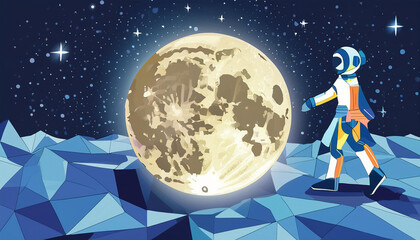 Naklejka premium A composite image of traditional moon observation blended with modern technology,
