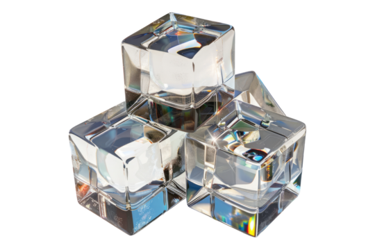 Crystal glass cubes isolated on transparent background