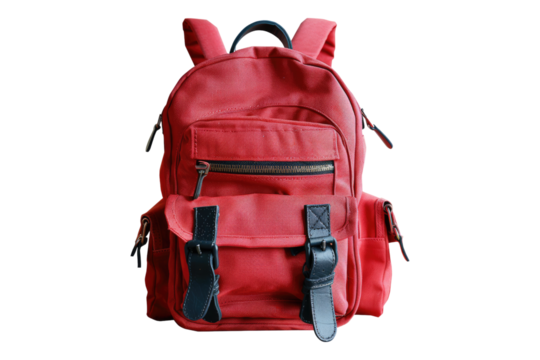 Cute red backpack pocket isolated on transparent background
