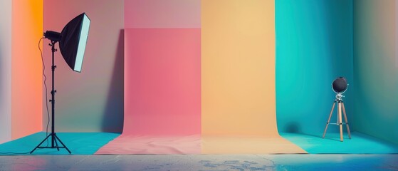 Photo Studio Setup with Colorful Backdrops