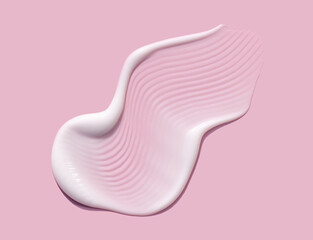 cosmetic smear cream texture on a light pastel pink background