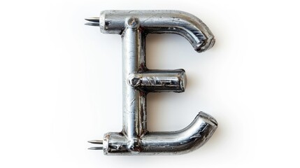 Steel staples forming lowercase letter e on white background font design