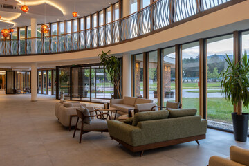 Interior of a luxury cafe in hotel lobby