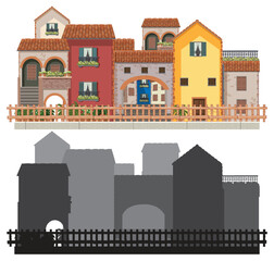 Obraz premium Charming houses with vibrant facades and balconies