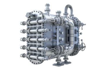 Efficient heat exchanger system isolated on transparent background