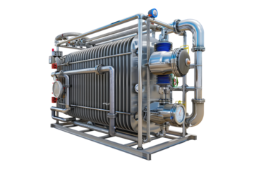 Efficient heat exchanger system isolated on transparent background