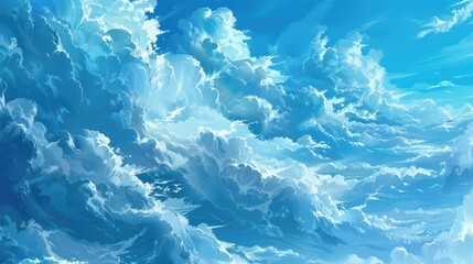 Fluffy Skyline with Blue and White Clouds