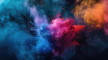 Fototapeta premium Frozen multi colored powder on dark background