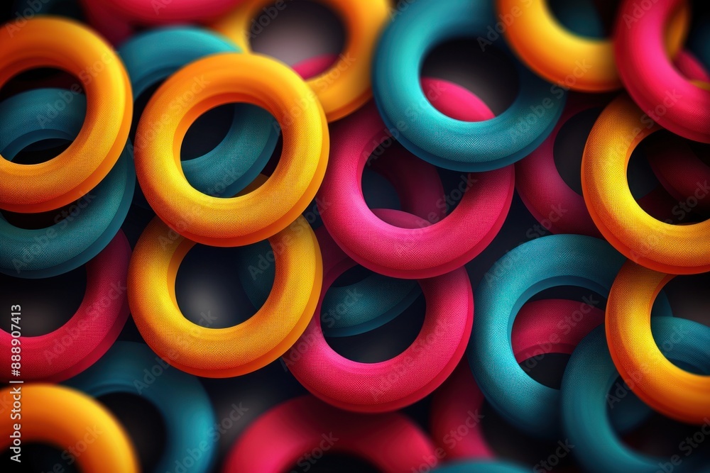 Poster close-up view of multiple interlocking rings in vibrant colors