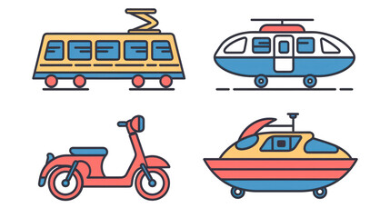 A minimalist vector icon set of transportation transparant background