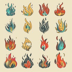 Fire icon, flame bonfire sign, campfire symbol, burn graphic element, fire emblem, grill pictogram