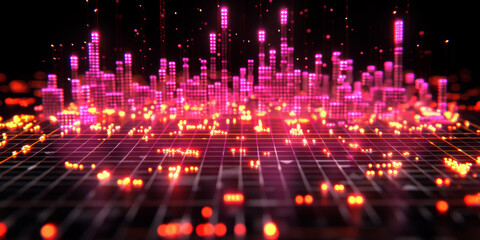 Fototapeta premium Creative digital blue wave interface on blurry wallpaper. Technology and concept. 3D Rendering.
