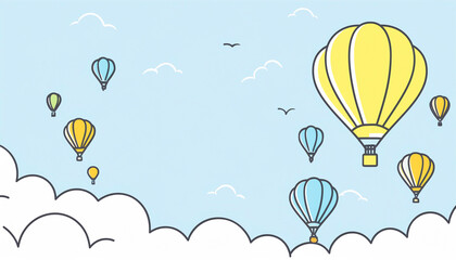 Fototapeta premium 熱気球が飛ぶ青空 イラスト