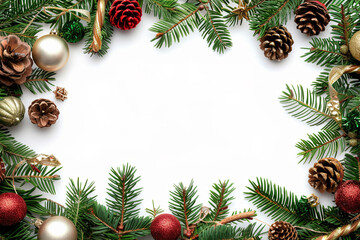 Festive Christmas Border with Pine Cones and Ornaments
