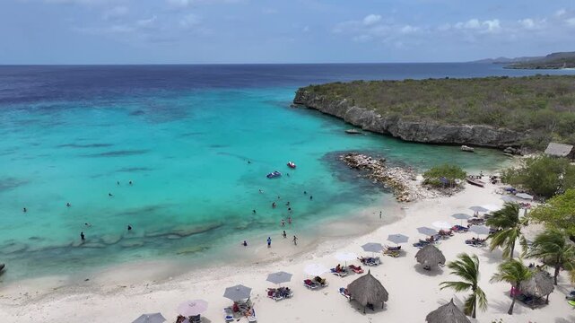 Daaibooi Beach At Willemstad Netherlands Curacao. Bird Eye View Of A Amazing Coastal Beach In The Summer Holiday. Paradise Skyline Heaven Amazing. Paradise Waterfront Shore. Willemstad Netherlands.