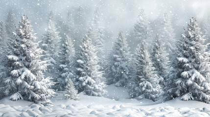 Snow-covered pine trees creating a winter wonderland scene