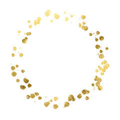 Gold frame with glitter and golden  confetti isolated on transparent background.Splatter luxury gold border design for invitation, card, PNG,cut out object.