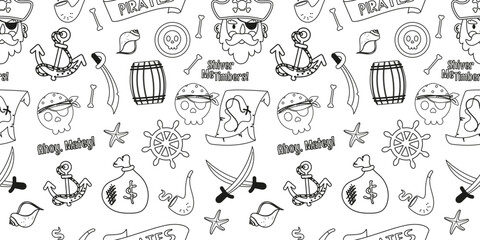 Pirate elements outline seamless pattern
