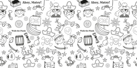 Pirate outline elements seamless pattern